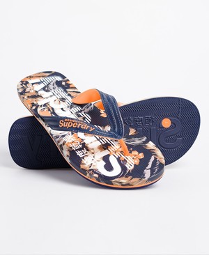 Superdry Scuba All Over Print Férfi Papucs Kék/Barna | HLOTQ5872